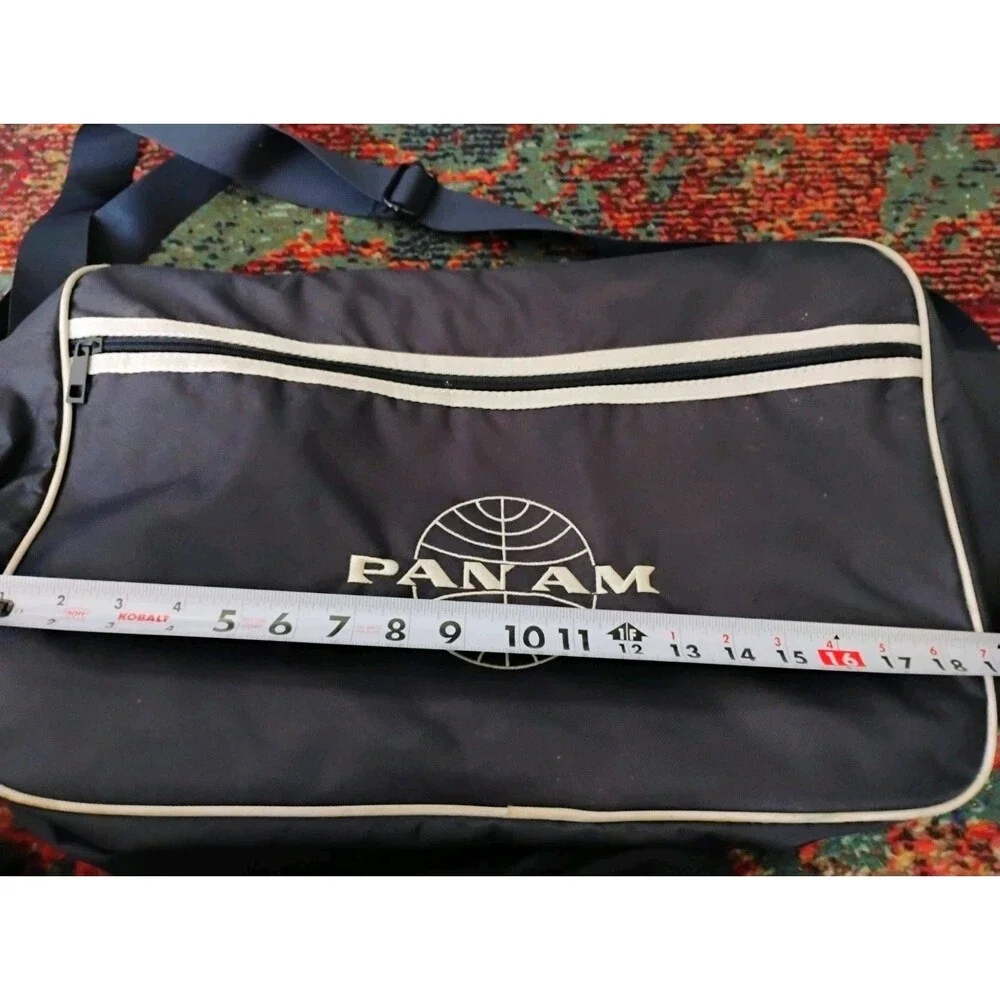 Pan Am Retro Flight Bag Navy Blue Nylon Messenger Travel Shoulder Bag White Stri